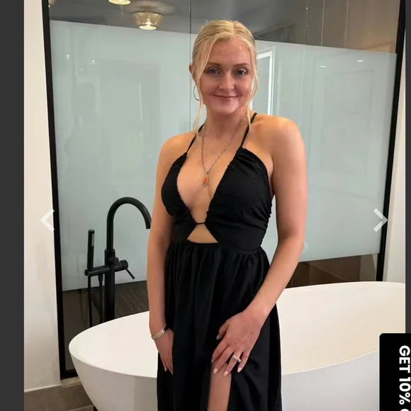 Backless Criss Cross Split Midi Dress Commense size L cream UP-24 - Picture 4 of 5